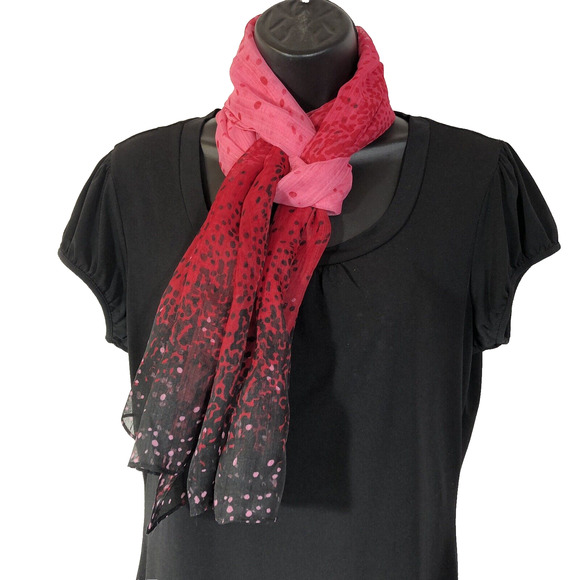 Long Pink and Black Print Scarf, Sheer Rectangle Retro Vintage Office Suit - Picture 1 of 6